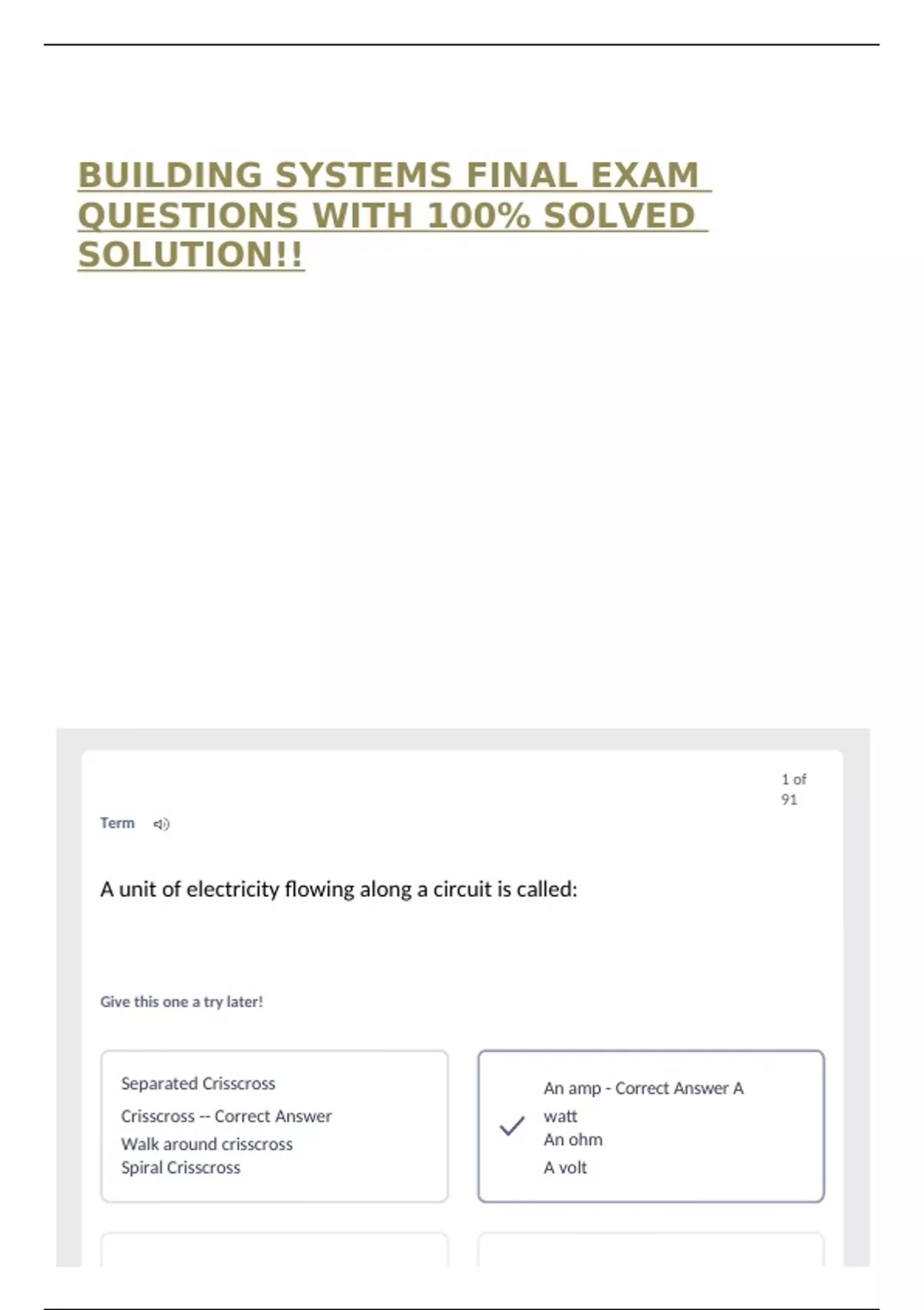 BUILDING SYSTEMS FINAL EXAM QUESTIONS WITH 100% SOLVED SOLUTION ...