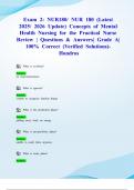 Exam 2&colon; NUR180&sol; NUR 180 &lpar;Latest 2025&sol; 2026 Update&rpar; Concepts of Mental Health Nursing for the Practical Nurse Review &vert; Questions & Answers&vert; Grade A&vert; 100&percnt; Correct &lpar;Verified Solutions&rpar;- Hondros