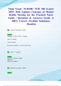 Final Exam&colon; NUR180&sol; NUR 180 &lpar;Latest 2025&sol; 2026 Update&rpar; Concepts of Mental Health Nursing for the Practical Nurse Guide &vert; Questions & Answers&vert; Grade A&vert; 100&percnt; Correct &lpar;Verified Solutions&rpar;- Hondros