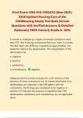 NSG 432&sol; NSG432&colon; Nursing Care of the Childbearing Family Exams PACKAGE DEAL&vert; BUNDLE contains the Latest Exam 1&comma;2 and final exam with Verified Answers  for Grand Canyon University - Guaranteed Success&period;