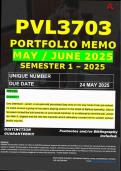 PVL3703 PORTFOLIO MEMO - MAY&sol;JUNE 2025 - SEMESTER 1 - UNISA - DUE DATE &colon;- 24 MAY 2025  - &lpar;DETAILED ANSWERS WITH FULL REFERENCES - DISTINCTION PASS&rpar; 