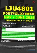LJU4801 PORTFOLIO MEMO - MAY&sol;JUNE 2025 - SEMESTER 1 - UNISA - DUE DATE &colon;- 23 - 28 MAY 2025  - &lpar;DETAILED ANSWERS WITH FULL REFERENCES - DISTINCTION PASS&rpar; 
