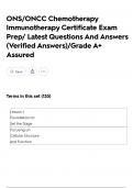 ONS&sol;ONCC Chemotherapy Immunotherapy Certificate Exam Prep&sol; Latest Questions And Answers &lpar;Verified Answers&rpar;&sol;Grade A&plus; Assured