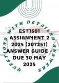 EST1501 Assignment 2 2025 &lpar;207251&rpar; Answer Guide - DUE 30 May 2025