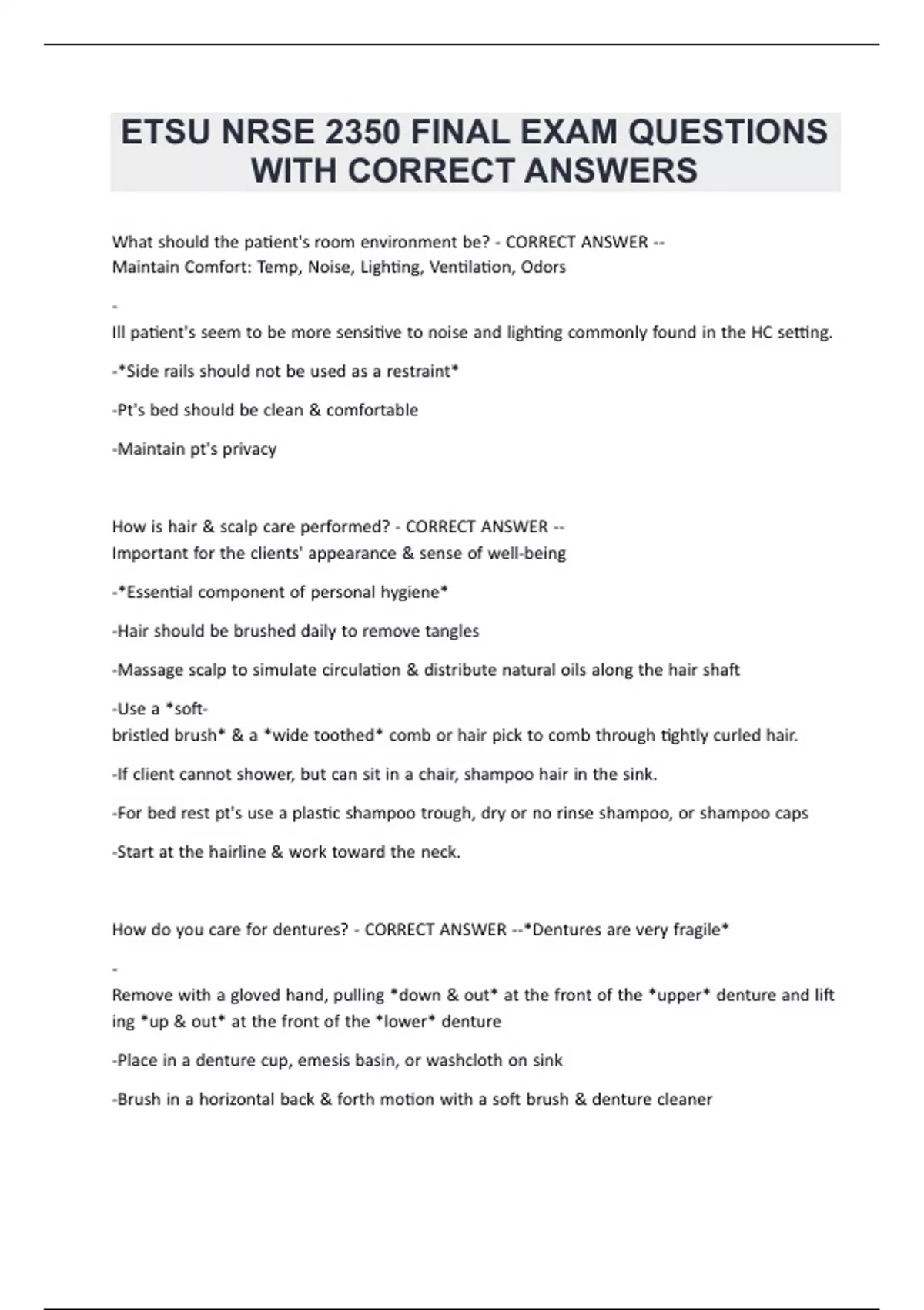ETSU NRSE 2350 FINAL EXAM QUESTIONS WITH CORRECT ANSWERS - NRSE 2350 ...