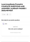 Local Anesthesia Prometric COMPLETE QUESTIONS AND ANSWERS &vert; ALREADY PASSED &vert; 2025&sol;NEWEST