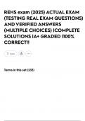 REHS exam &lpar;2025&rpar; ACTUAL EXAM &lpar;TESTING REAL EXAM QUESTIONS&rpar; AND VERIFIED ANSWERS &lpar;MULTIPLE CHOICES&rpar; &vert;COMPLETE SOLUTIONS &vert;A&plus; GRADED &vert;100&percnt; CORRECT&excl;&excl;