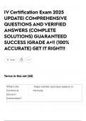 IV Certification Exam 2025 UPDATE&vert; COMPREHENSIVE QUESTIONS AND VERIFIED ANSWERS &lpar;COMPLETE SOLUTIONS&rpar; GUARANTEED SUCCESS &vert;GRADE A&plus;&excl;&excl; &lpar;100&percnt; ACCURATE&rpar; GET IT RIGHT&excl;&excl;