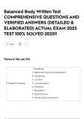 Balanced Body Written Test COMPREHENSIVE QUESTIONS AND VERIFIED ANSWERS &lpar;DETAILED & ELABORATED&rpar; ACTUAL EXAM 2025 TEST 100&percnt; SOLVED 2025&excl;&excl;