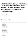 ATI Critical Care Dosage Calculations ACTUAL EXAM QUESTIONS WITH COMPLETE SOLUTION GUIDE &lpar;A&plus; GRADED 100&percnt; VERIFIED&rpar; LATEST VERSION 2025&excl;&excl;
