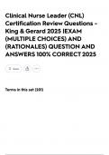 Clinical Nurse Leader &lpar;CNL&rpar; Certification Review Questions - King & Gerard 2025 &vert;EXAM &lpar;MULTIPLE CHOICES&rpar; AND &lpar;RATIONALES&rpar; QUESTION AND ANSWERS 100&percnt; CORRECT 2025