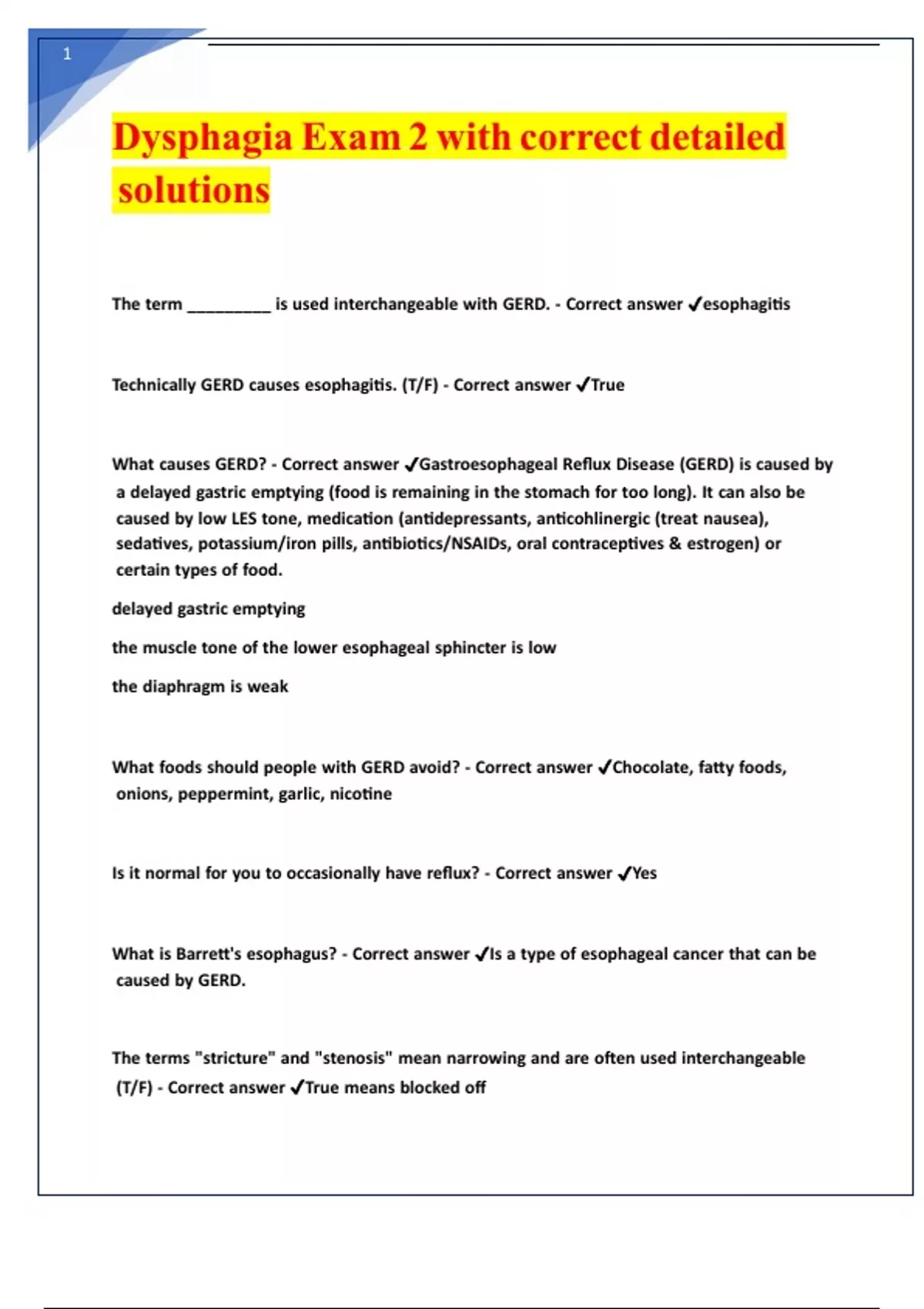 Dysphagia Exam 2 (newest 2025) with correct detailed solutions ...