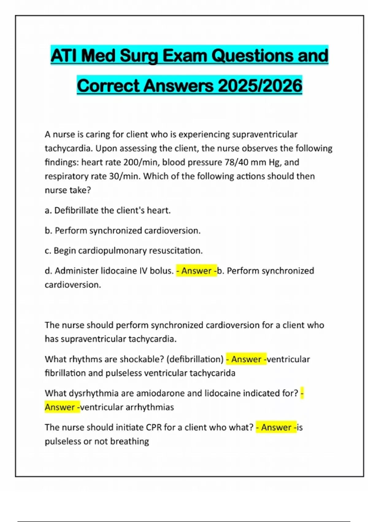 ATI Med Surg Exam Questions and Correct Answers 2025/2026 - Medsurg ...