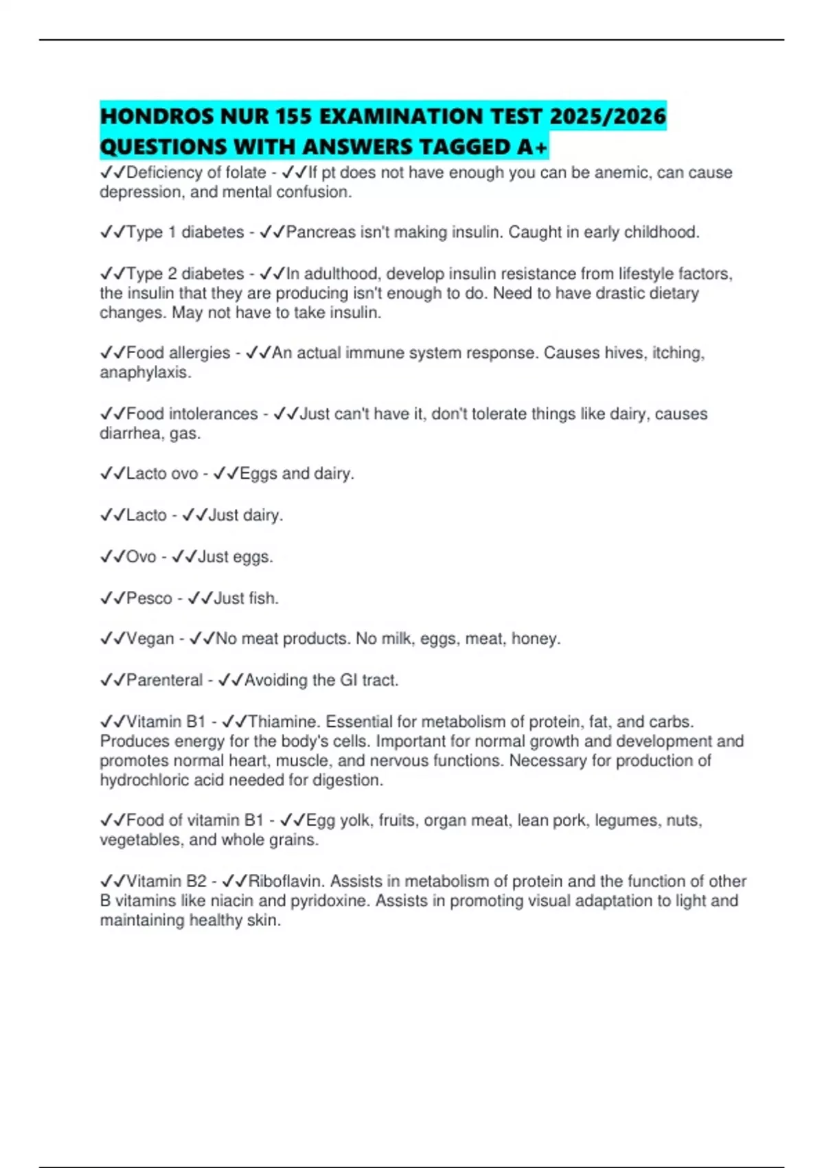 HONDROS NUR 155 EXAMINATION TEST 2025/2026 QUESTIONS WITH ANSWERS ...
