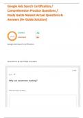 Google Ads Search Certification &sol; Comprehension Practice Questions &sol; Study Guide Newest Actual Questions & Answers &lpar;A&plus; Guide Solution&rpar;