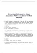 Primerica Life Insurance Exam Questions With Correct And Verified Answers
