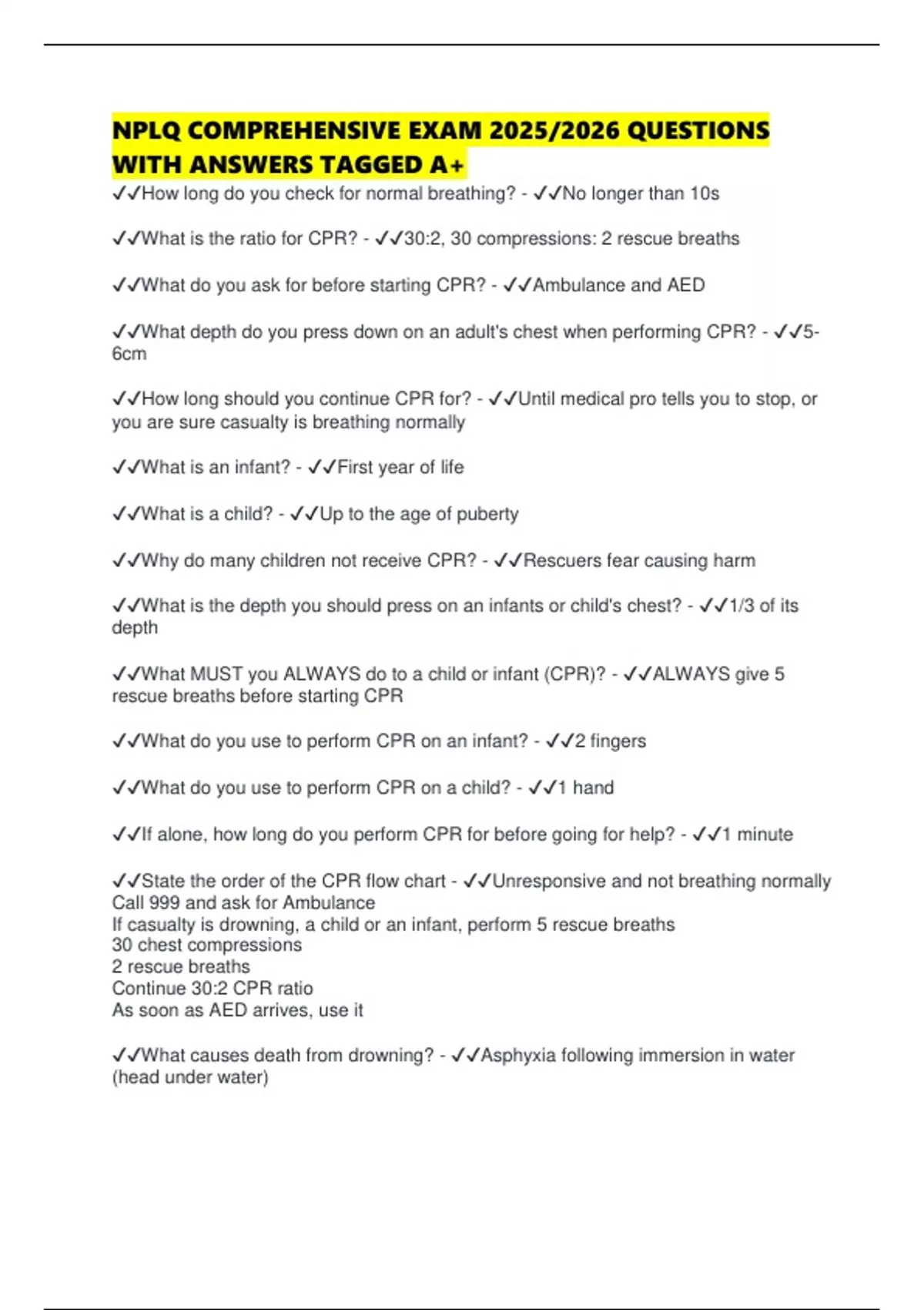 NPLQ COMPREHENSIVE EXAM 2025/2026 QUESTIONS WITH ANSWERS TAGGED A+ ...