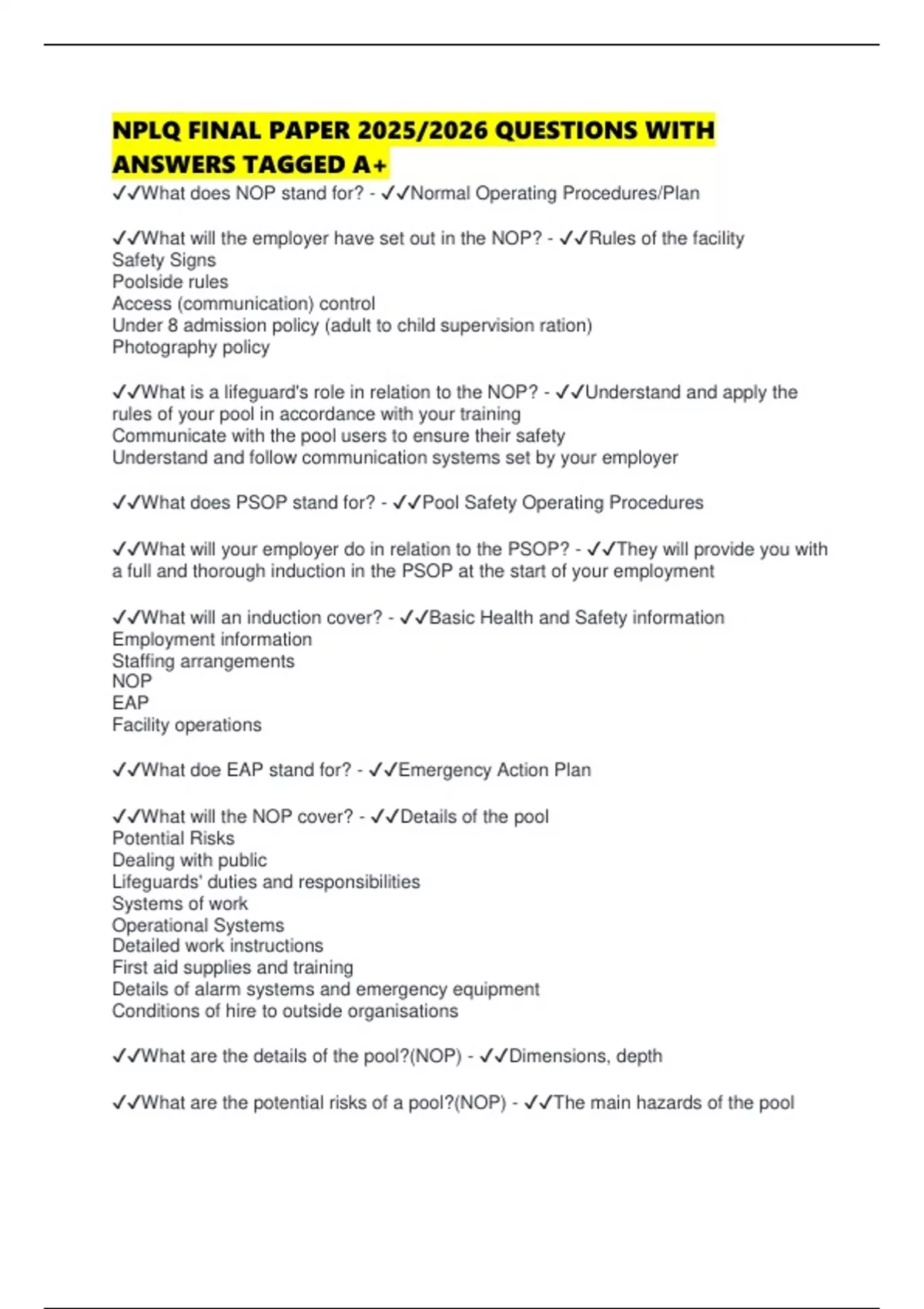 NPLQ FINAL PAPER 2025/2026 QUESTIONS WITH ANSWERS TAGGED A+ - NPLQ ...
