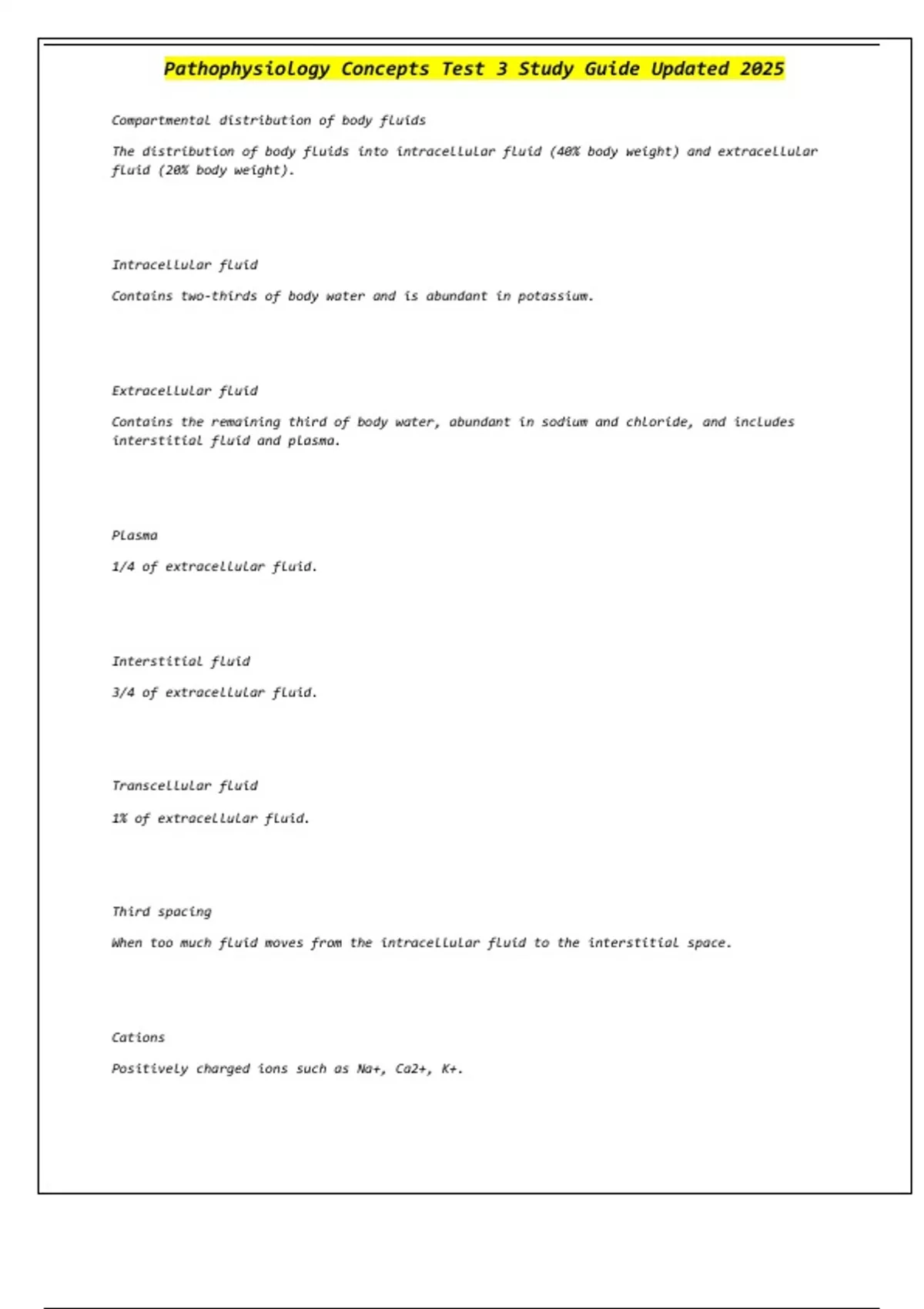 Pathophysiology Concepts Test 3 Study Guide Updated 2025 ...