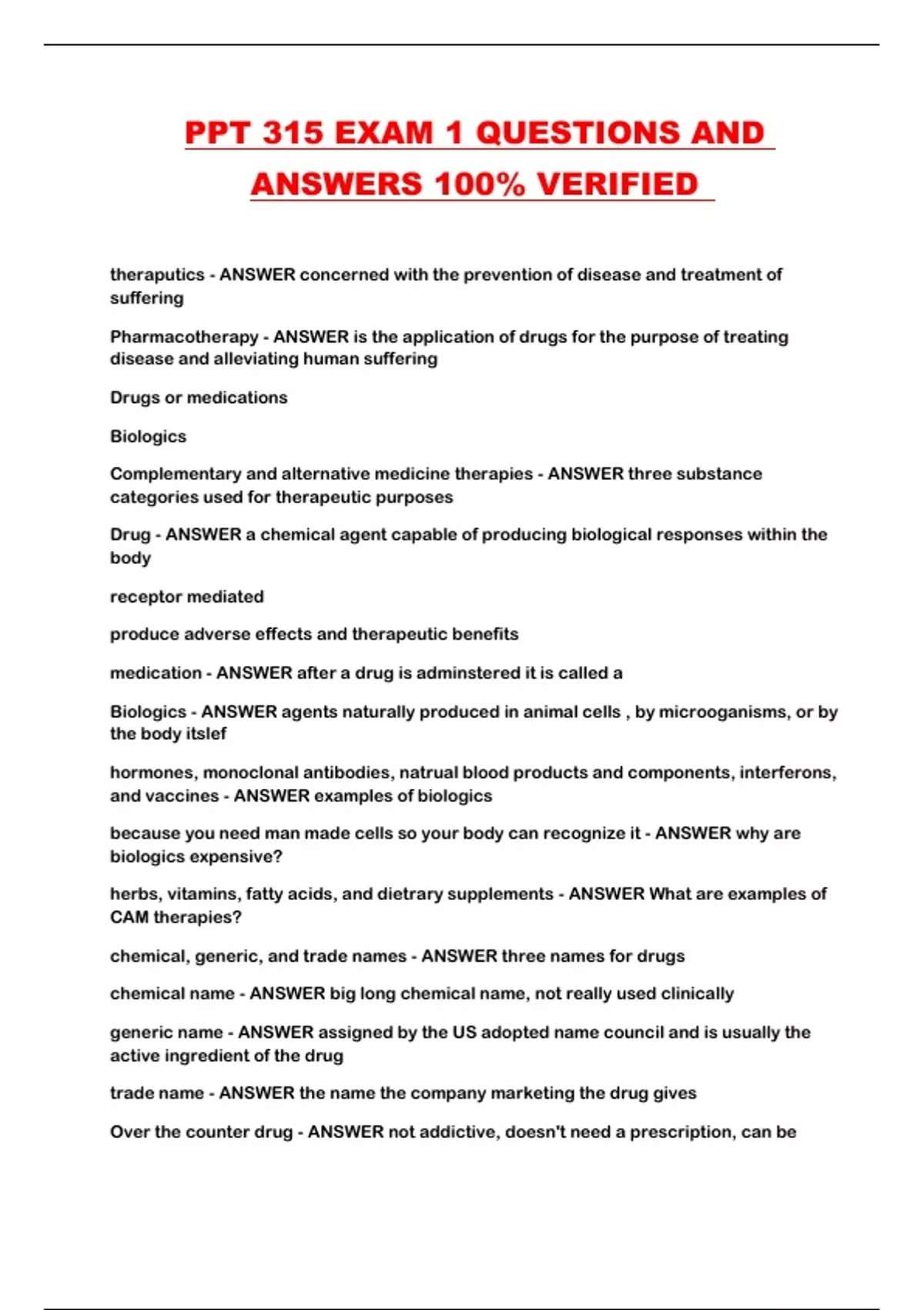 PPT 315 EXAM 1 QUESTIONS AND ANSWERS 100% VERIFIED - PPT 315 - Stuvia US