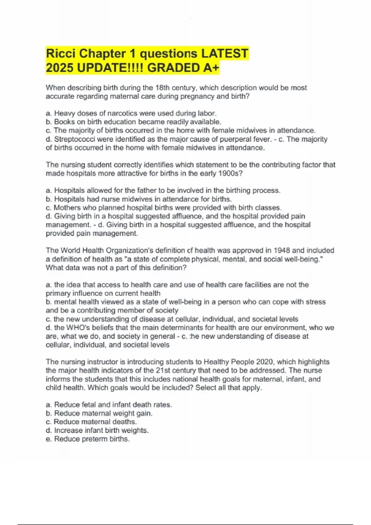 Ricci Chapter 1 questions LATEST 2025 UPDATE!!!! GRADED A+ - Ricci ...