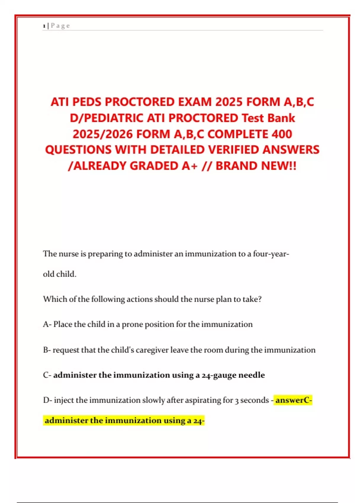 ATI PEDS PROCTORED EXAM 2025 FORM A,B,C D/PEDIATRIC ATI PROCTORED Test ...