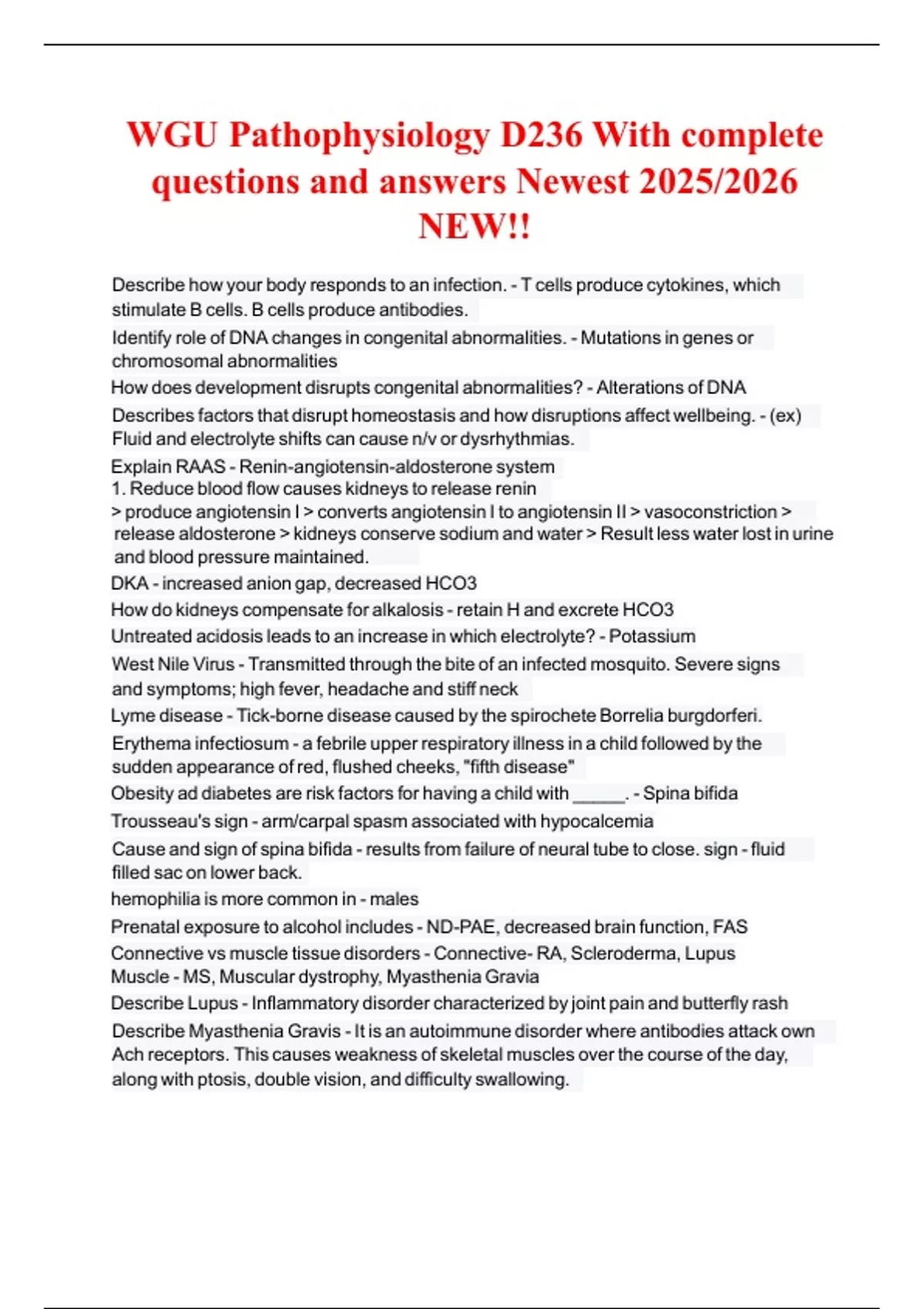 WGU Pathophysiology D236 With complete questions and answers Newest ...