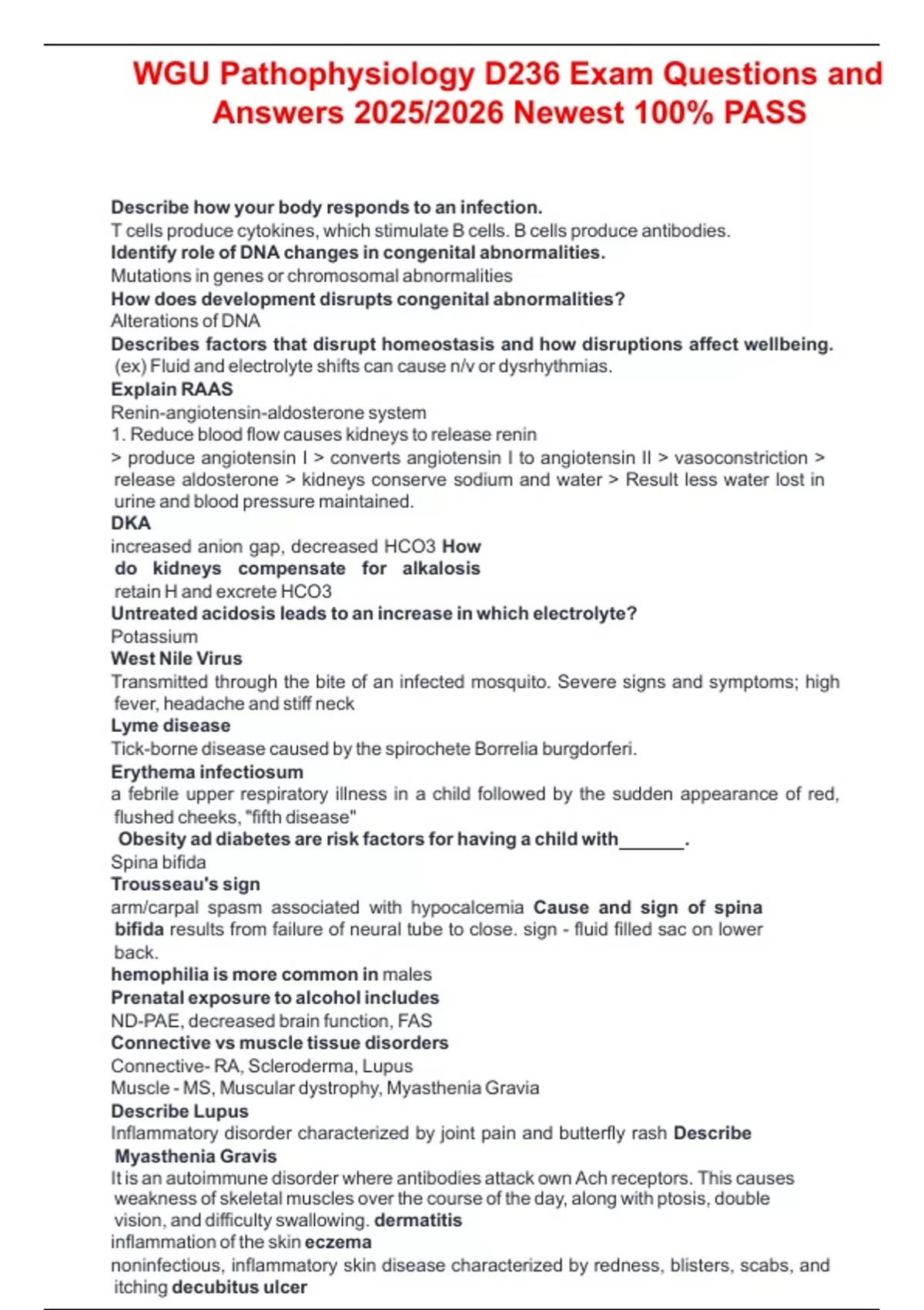 WGU Pathophysiology D236 Exam Questions and Answers 2025/2026 Newest ...