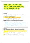DENTAL LAW AND RULES EXAM PRACTICE EXAM QUESTIONS FULLY SOLVED WITH RATIONALES