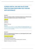FLORIDA DENTAL LAW AND RULES EXAM  PRACTICE EXAM QUESTIONS FULLY SOLVED  WITH RATIONALES