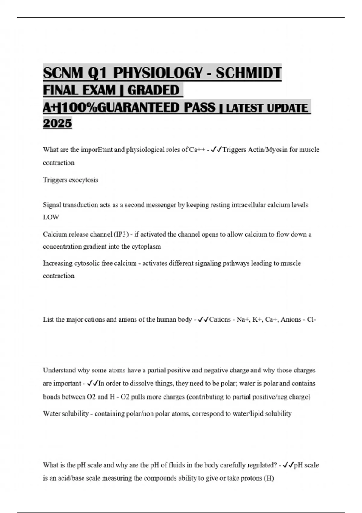 SCNM Q1 PHYSIOLOGY - SCHMIDT FINAL EXAM | GRADED A+|100%GUARANTEED PASS ...