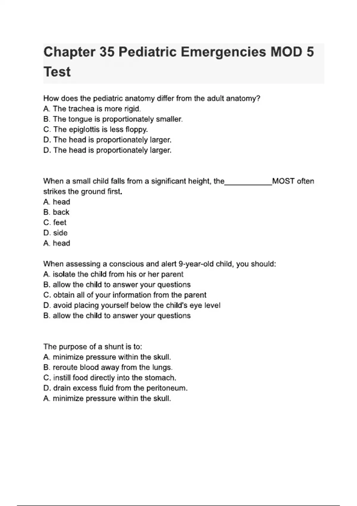 Chapter 35 Pediatric Emergencies MOD 5 Test (Latest 2025 / 2026) Actual ...