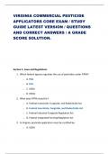 VIRGINIA COMMERCIAL PESTICIDE  APPLICATORS CORE EXAM &sol; STUDY  GUIDE LATEST VERSION &sol; QUESTIONS  AND CORRECT ANSWERS &sol; A GRADE  SCORE SOLUTION&period; 