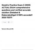 Gmetrix Practice Exam 2 &lpar;2025&rpar; ACTUAL EXAM comprehensive questions and verified accurate solution &lpar;Detailed & Elaborated&rpar;&vert;get it 100&percnt; accurate&excl;&excl; 2025 TEST&excl;&excl;
