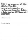 USPS virtual assessment 475 EXAM &lpar;2025&rpar; ACTUAL EXAM comprehensive questions and verified accurate solution &lpar;Detailed & Elaborated&rpar;&vert;get it 100&percnt; accurate&excl;&excl; 2025 TEST&excl;&excl;