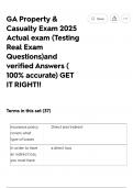 GA Property & Casualty Exam 2025 Actual exam &lpar;Testing Real Exam Questions&rpar;and verified Answers &lpar; 100&percnt; accurate&rpar; GET IT RIGHT&excl;&excl;