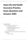 Iowa Life and Health  Insurance Practice  Exam Questions and  Answers 2025