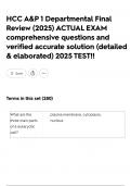 HCC A&P 1 Departmental Final Review &lpar;2025&rpar; ACTUAL EXAM comprehensive questions and verified accurate solution &lpar;detailed & elaborated&rpar; 2025 TEST&excl;&excl;