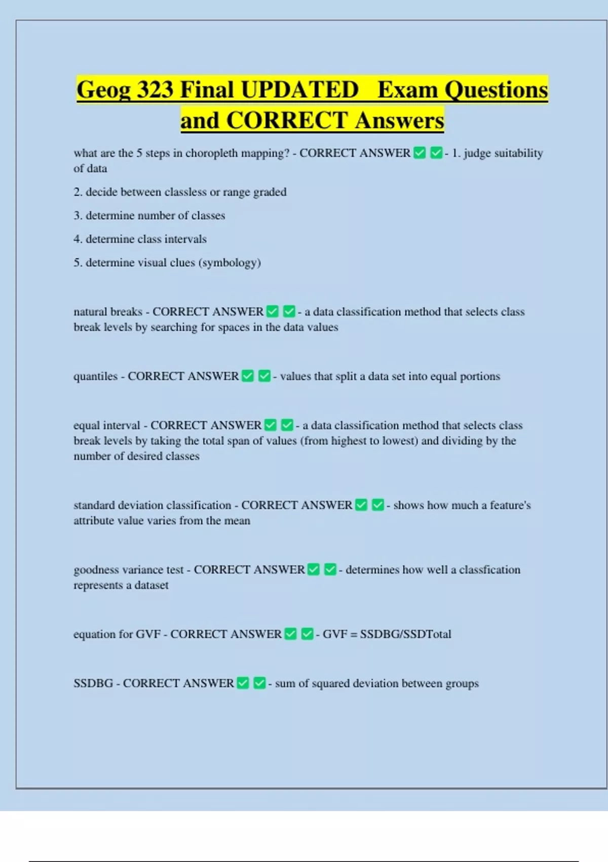 Geog 323 Final UPDATED Exam Questions and CORRECT Answers - GEOG 323 ...