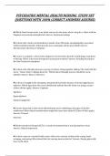 PSYCHIATRIC MENTAL HEALTH NURSING STUDY SET QUESTIONS WITH 100&percnt; CORRECT ANSWERS ASSURED