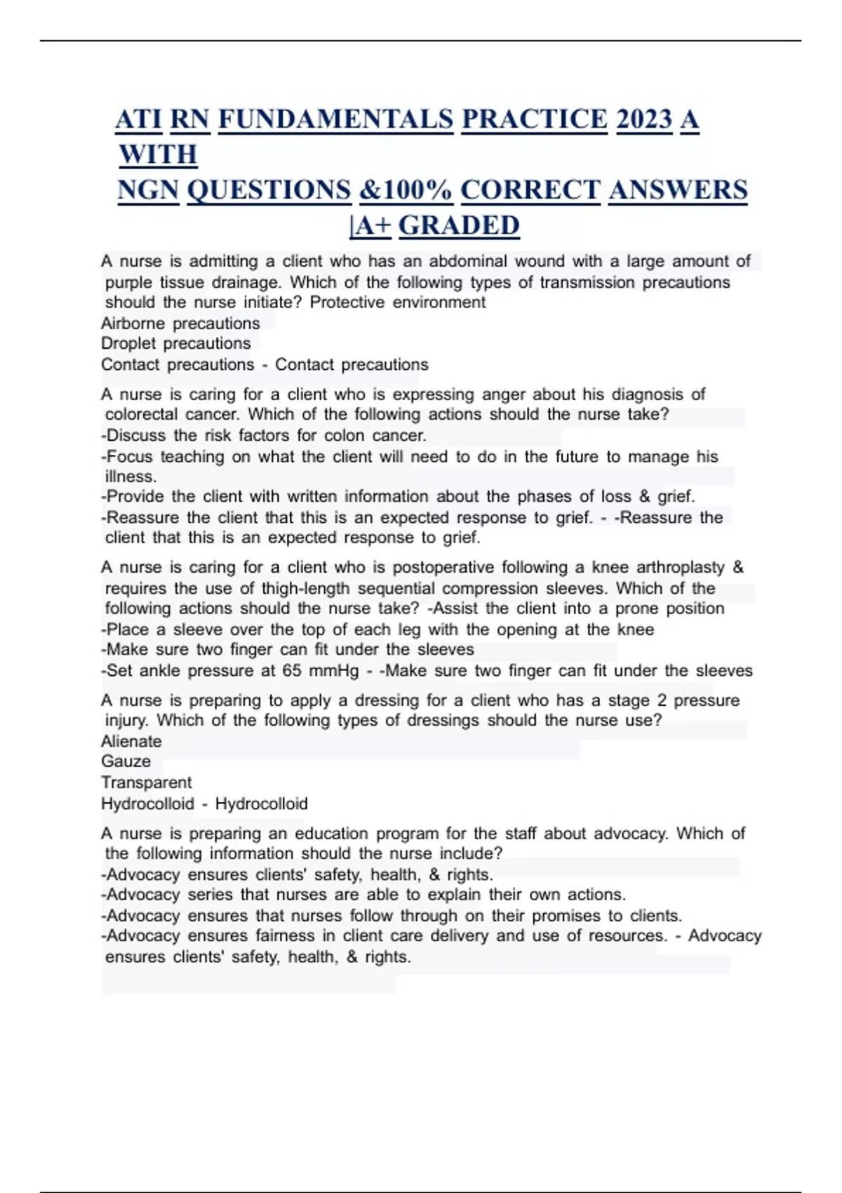 ATI RN Fundamentals Practice 2023 A with NGN questions &100% correct ...