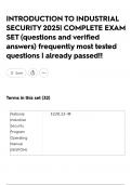 INTRODUCTION TO INDUSTRIAL SECURITY 2025&vert; COMPLETE EXAM SET &lpar;questions and verified answers&rpar; frequently most tested questions &vert; already passed&excl;&excl;