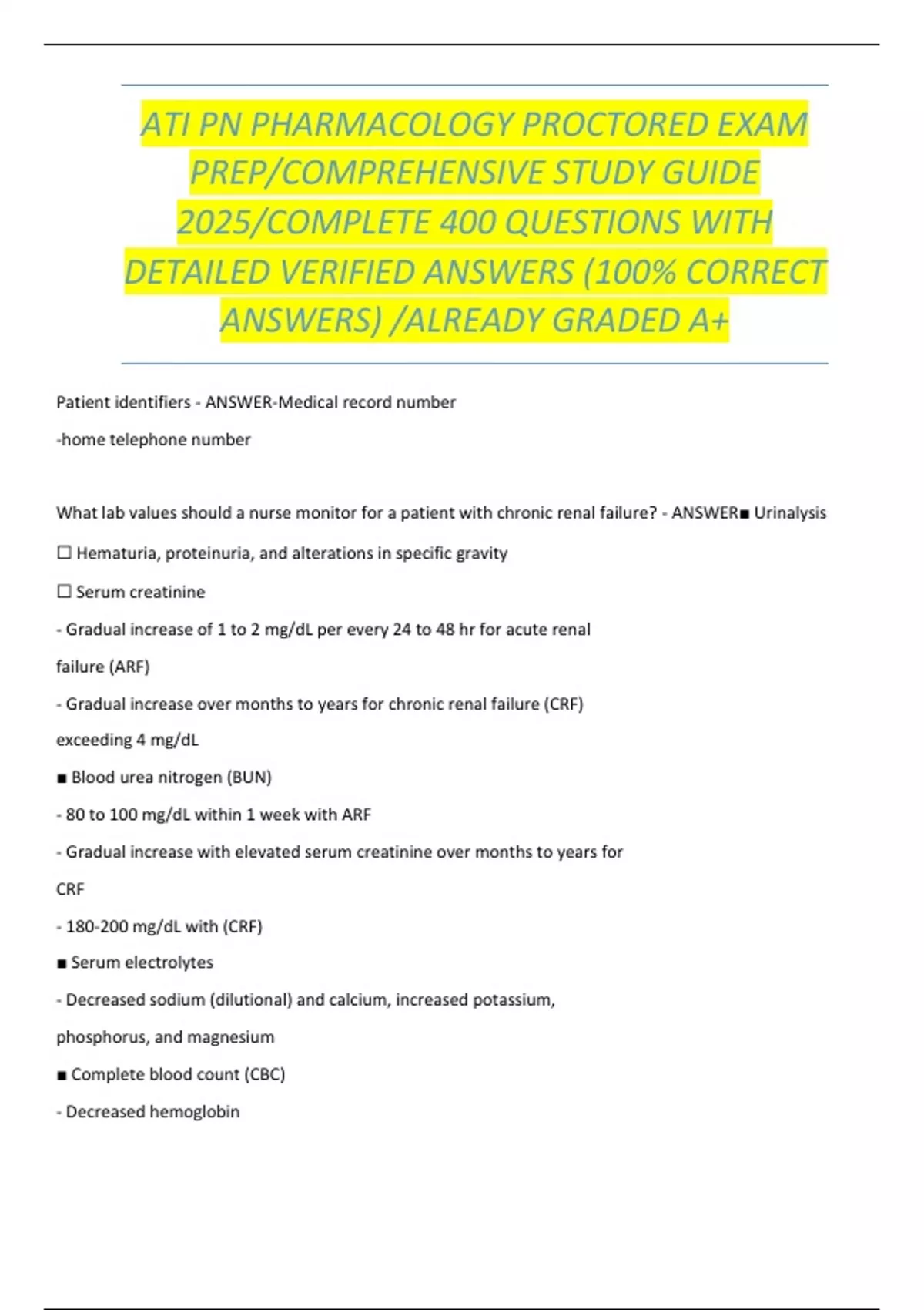 ATI PN PHARMACOLOGY PROCTORED EXAM PREP/COMPREHENSIVE STUDY GUIDE 2025 ...