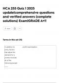 HCA 255 Quiz 1 2025 update&vert;comprehensive questions and verified answers &lpar;complete solutions&rpar; Exam&vert;GRADE A&plus;&excl;&excl;