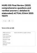 NURS 535 Final Review &lpar;2025&rpar; comprehensive questions and verified answers &lpar; detailed & elaborated&rpar; ACTUAL EXAM 2025 TEST&excl;&excl;
