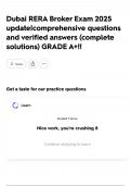 Dubai RERA Broker Exam 2025 update&vert;comprehensive questions and verified answers &lpar;complete solutions&rpar; GRADE A&plus;&excl;&excl;