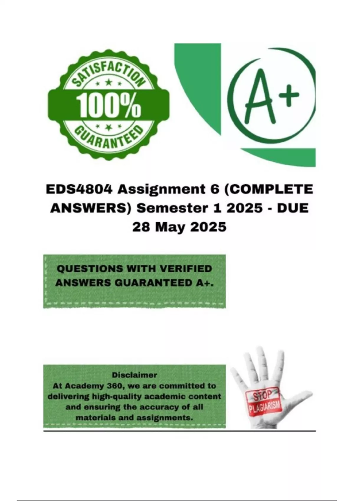 Complete Answers EDS4804 Assignment 6 (COMPLETE ANSWERS) Semester 1 2025 - DUE 28 May ...