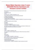 Waste Water Operator class C exam  2025&sol;2026 Review Questions and Answers correct verified 