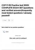 COF P-98 Practice test 2025&vert; COMPLETE EXAM SET &lpar;questions and verified answers&rpar;frequently most tested questions &vert; already passed&excl;&excl;