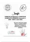 COM3702 Assignment 3 PORTFILIO &lpar;COMPLETE ANSWERS&rpar; Semester 1 2025 - DUE 2 June 2025&semi; 100&percnt; correct solutions and explanations&period; 